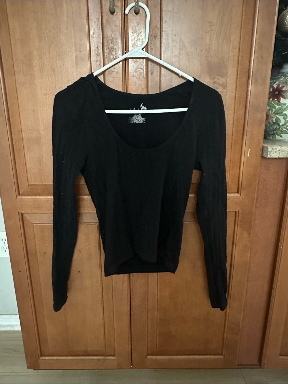Free People Black Scoop Neck Long Sleeve Top